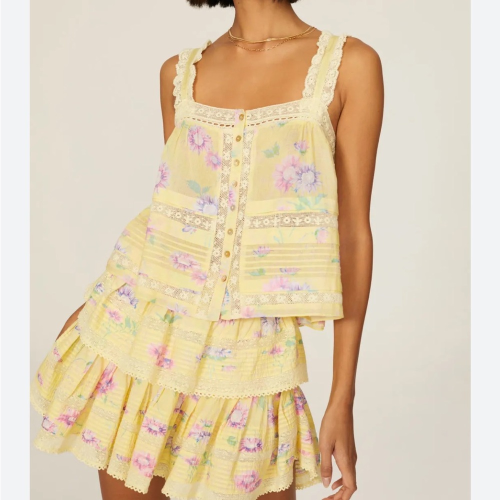 LoveShackFancy Yellow Floral Tank Top